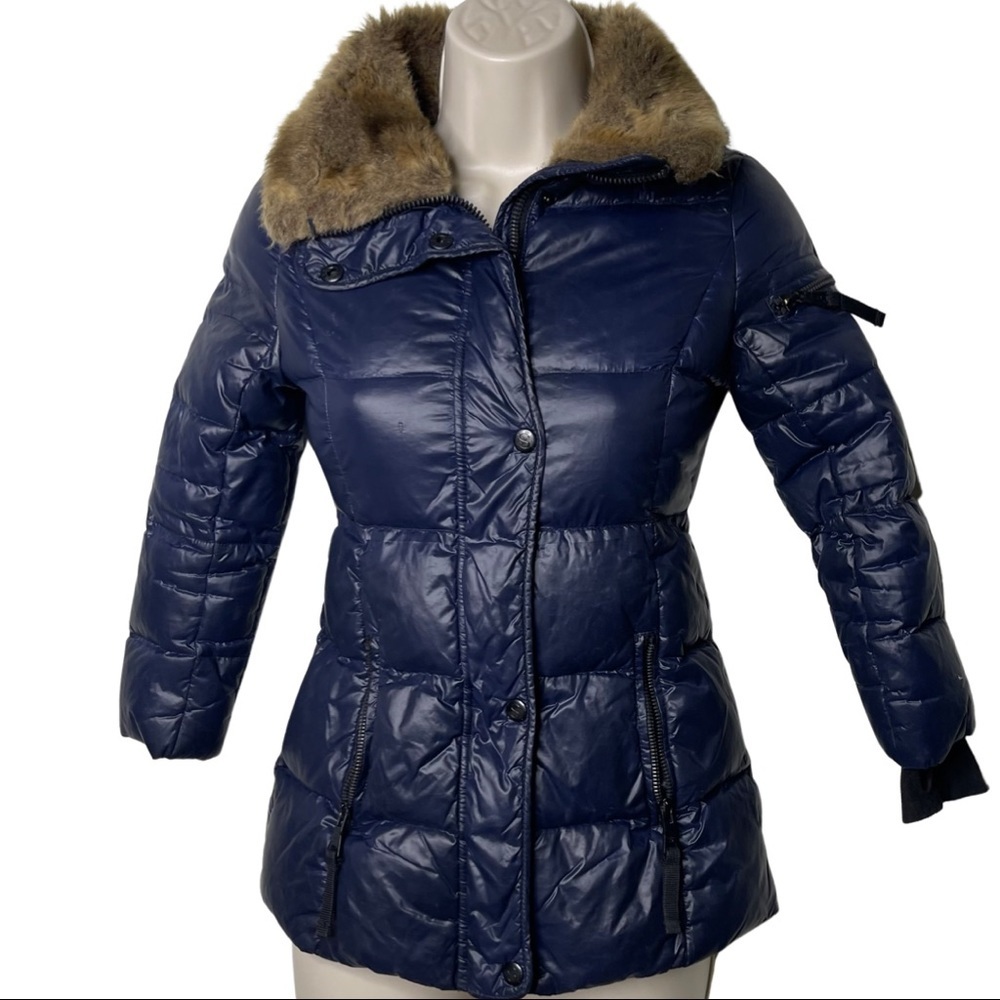 SAM. S13 girl navy blue faux fur down coat jacket size 6